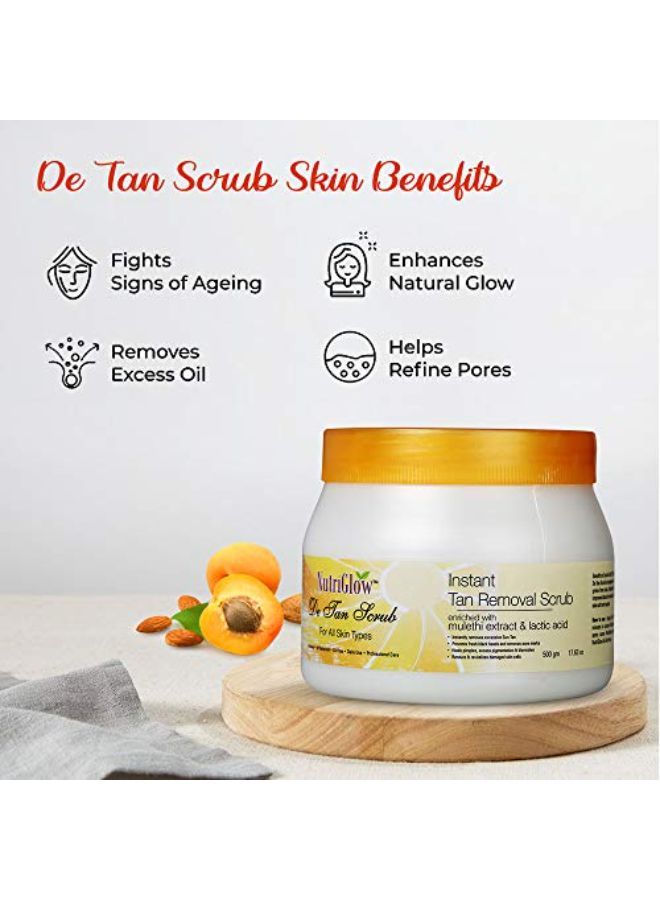 NUTRIGLOW De Tan Scrub For Deep Exfoliation Tan Removal Brightening Skin Acne Prone Blackheads Pore Cleanser Oily Skin| No Paraben & Sulpahate (500 Gm) - Image 4