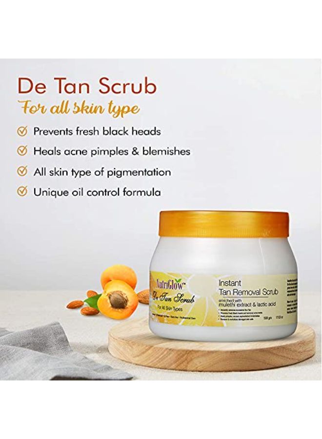 NUTRIGLOW De Tan Scrub For Deep Exfoliation Tan Removal Brightening Skin Acne Prone Blackheads Pore Cleanser Oily Skin| No Paraben & Sulpahate (500 Gm) - Image 3