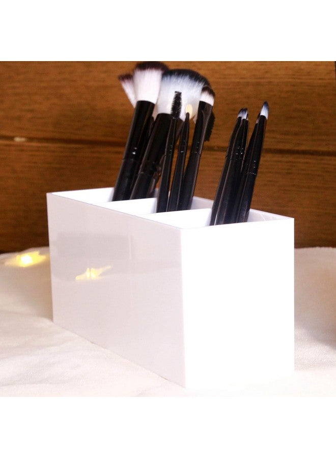 EHKO Premium Acrylic Makeup Brush Holder Organizer - 3 Compartment Storage Case, Elegant White Makeup Brush Cup Container for Easy Organization and Quick Access - Image 3