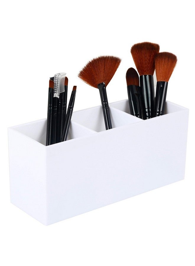 EHKO Premium Acrylic Makeup Brush Holder Organizer - 3 Compartment Storage Case, Elegant White Makeup Brush Cup Container for Easy Organization and Quick Access - Image 1