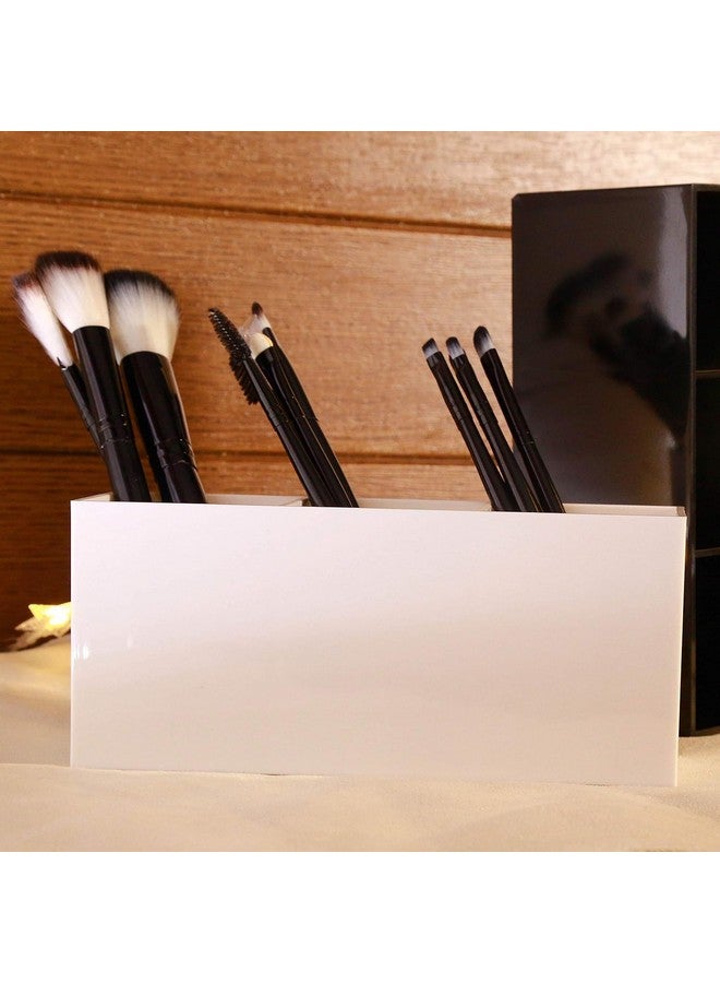EHKO Premium Acrylic Makeup Brush Holder Organizer - 3 Compartment Storage Case, Elegant White Makeup Brush Cup Container for Easy Organization and Quick Access - Image 4