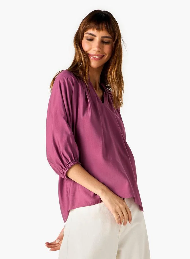 سبلاش فيڤ بلوزة بأكمام بالون وياقة ماندرين