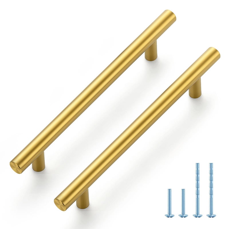 JOY DECOR 10 Pack 738 Inch Cabinet Pulls Kitchen Cabinet Handles with 5 Inch Hole Center Brushed Brass Cabinet Hardware Stainless Steel Kitchen Drawer Pulls for Cabinets Cupboard 128mm Hole Centers - Image 2