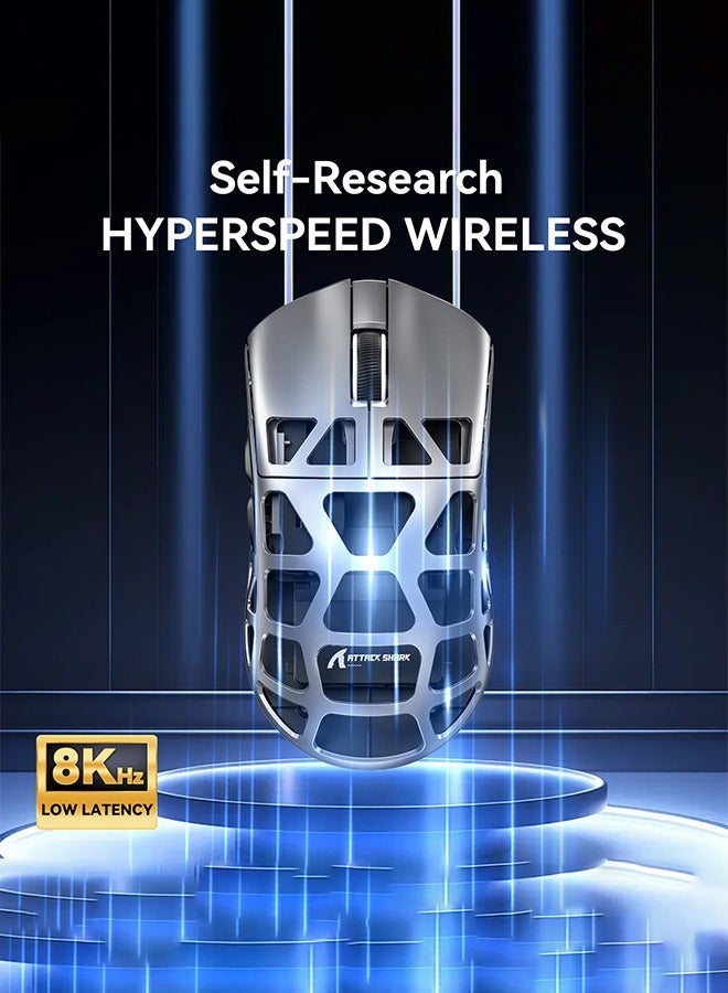 Attack Shark R3 46g Superlight Wireless Gaming Mouse, Magnesium Alloy BT/2.4Ghz/Wired Computer Mouse, PAW3395 26K DPI Sensor, 8000Hz Wireless Polling Rate Programmable Mice for PC/Laptop/Mac (Grey) - Image 5