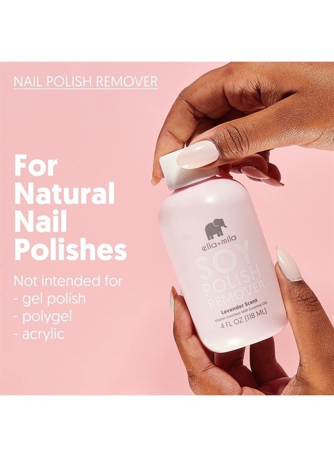 ella mila - Soy Nail Polish Remover Non-Acetone Nail Polish Remover - Non-Toxic Fingernail Polish Remover - Enriched with Lavender Essential Oil & Vitamins A,C & E (4 fl oz) - Image 1