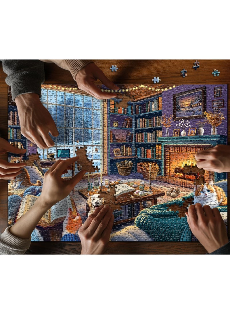 1000 Piece Puzzles, Comfortable House Dog Cat Book Theme, Winter House Kitten Challenge Puzzle - Image 4