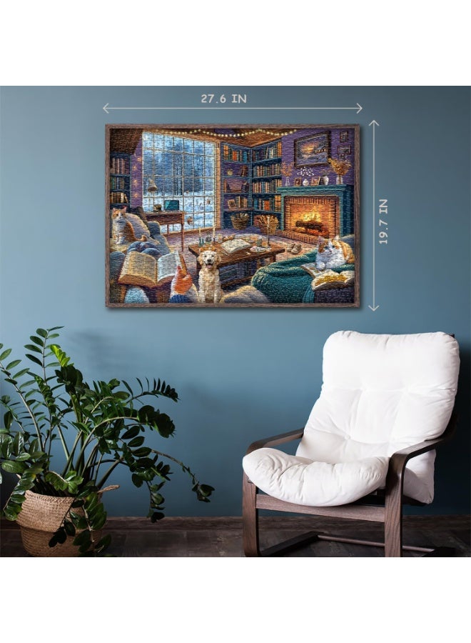 1000 Piece Puzzles, Comfortable House Dog Cat Book Theme, Winter House Kitten Challenge Puzzle - Image 3