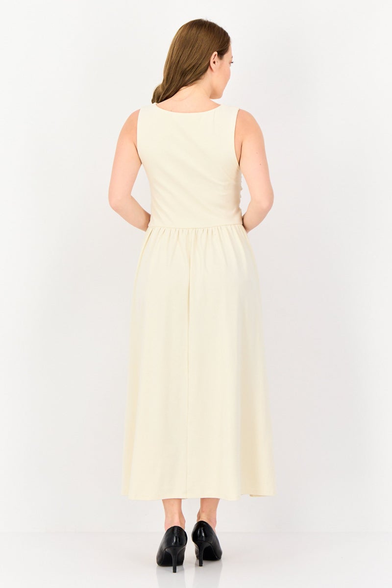 bebe فستان ماكسي نسائي سادة، كريمي - Image 2