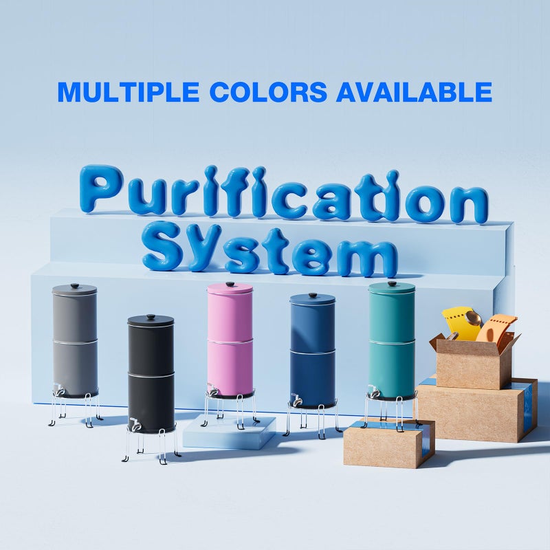 Purewell 3-Stage 0.01Î¼m Ultra-Filtration Gravity Water Filter System, NSF/ANSI 42&372 Certification, 304 Stainless Steel Countertop System with 2 Filters and Stand, Reduce 99% Chlorine, 2.25G, PW-OB - Image 2