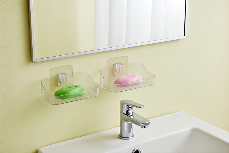 Leawall Self-Adhesive Transparent Soap Holder for BathroomSoap Holder Wall-Mounted, Self-Draining Soap Case, bathroom organiser without drill & Bathroom Organizer Accessories Set (Pack of 2) - Image 4