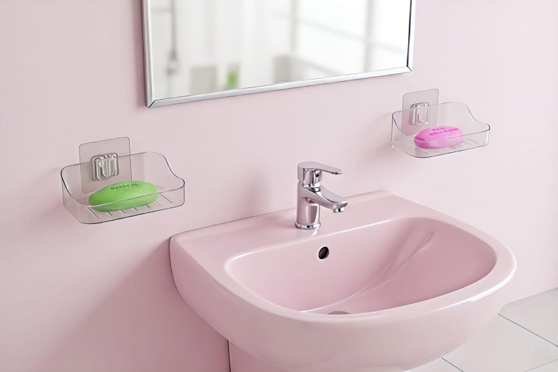 Leawall Self-Adhesive Transparent Soap Holder for BathroomSoap Holder Wall-Mounted, Self-Draining Soap Case, bathroom organiser without drill & Bathroom Organizer Accessories Set (Pack of 2) - Image 2