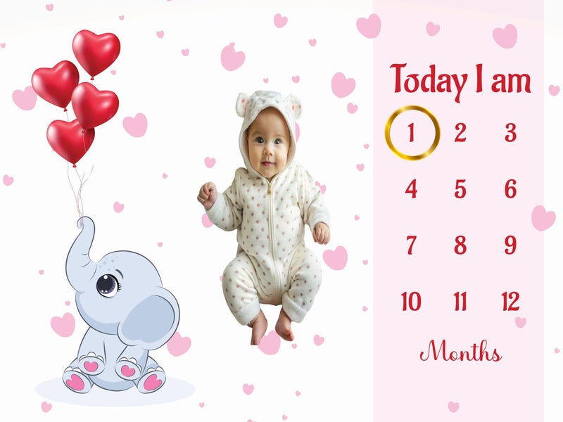 Hoolloomooloo Hoolloomooloo Baby Monthly Milestone Blanket | Elephant Balloon Design | 1-12 Months | Soft Blanket | Includes Golden Ring & 15 Milestone Cards | Growth Tracker & Photoshoot Prop | 120x90 cm  - Image 2