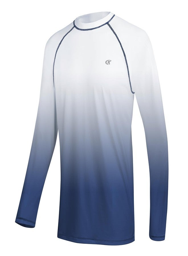 Satankud Men's Long Sleeve Swim Shirts Rashguard UPF 50+ UV Sun Protection Shirt Athletic Workout Running Hiking T-Shirt Swimwear, White Gradient Navy, M - Image 1