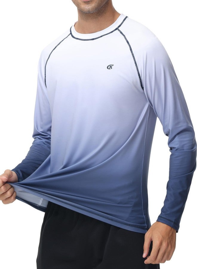 Satankud Men's Long Sleeve Swim Shirts Rashguard UPF 50+ UV Sun Protection Shirt Athletic Workout Running Hiking T-Shirt Swimwear, White Gradient Navy, M - Image 4