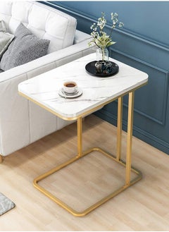 JCB CHIC C-Shape Side Table, Faux Marble Tray Snack Table with Metal Frame, Coffee Accent End Table  - Image 2
