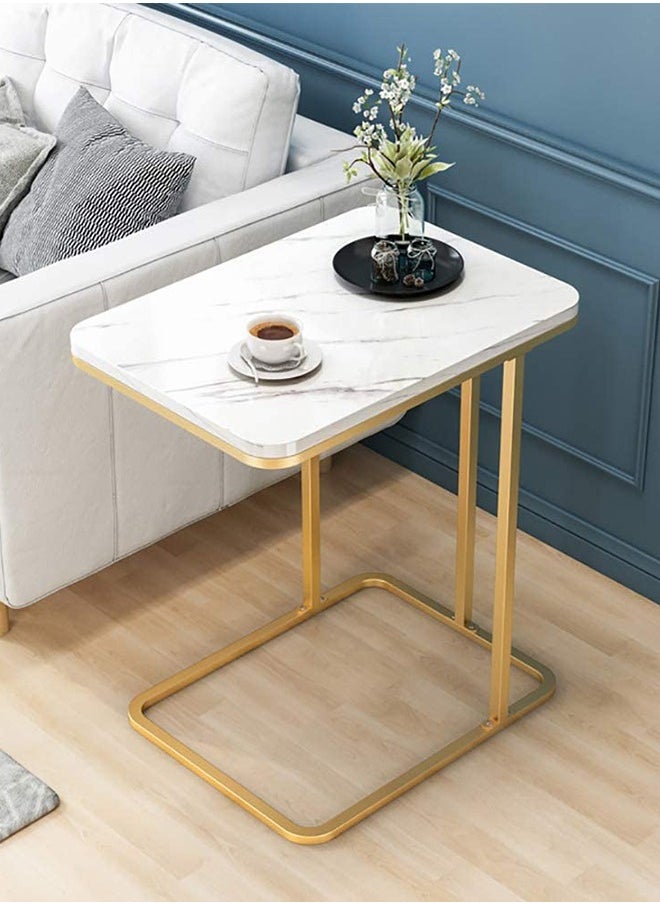 JCB CHIC - طاولة جانبية على شكل حرف C، طاولة رخام صناعي للوجبات الخفيفة مع إطار معدني، طاولة قهوة جانبية مميزة - Image 1