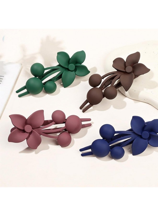 Bakefy-4 pcs Flower Hair Clips Matte French Hair Barrette Stylish Lay Flat Hair Clips for All Hair Types Non-Slip Hair Clamps Grab Elegant Hair Accessories for Women Girls - Image 2