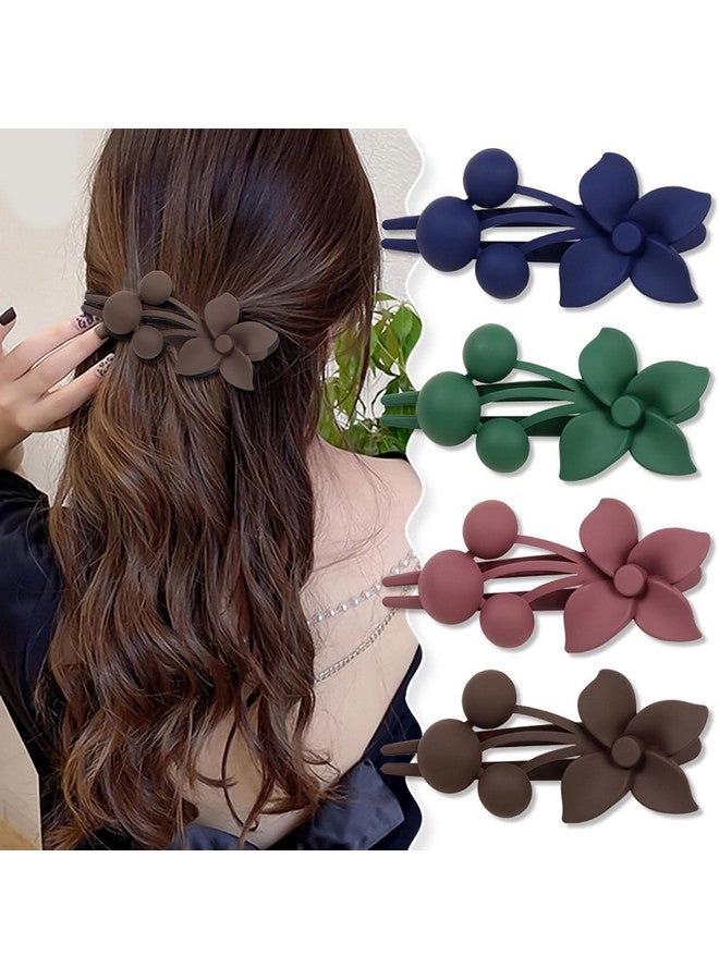 Bakefy-4 pcs Flower Hair Clips Matte French Hair Barrette Stylish Lay Flat Hair Clips for All Hair Types Non-Slip Hair Clamps Grab Elegant Hair Accessories for Women Girls - Image 1