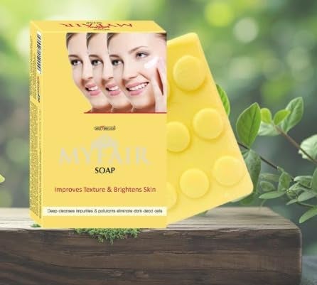 MYFAIR صابون MYFAIR للعدالة | تنظيف عميق وتفتيح | يزيل خلايا الجلد الميتة الداكنة | مرطب مع الألوة فيرا وفيتامين C | مضاد للأكسدة 75 جرام - عبوة من 02 - Image 3