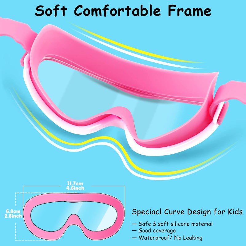 COOLOO Kids Swim Goggles for Age 3-15, 2 Pack Kids Goggles for Swimming with Nose Cover, No Leaking, Anti-Fog, Waterproof - Image 5