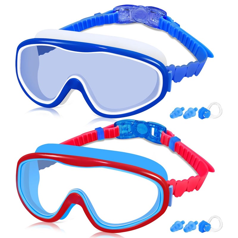 COOLOO Kids Swim Goggles for Age 3-15, 2 Pack Kids Goggles for Swimming with Nose Cover, No Leaking, Anti-Fog, Waterproof - Image 1