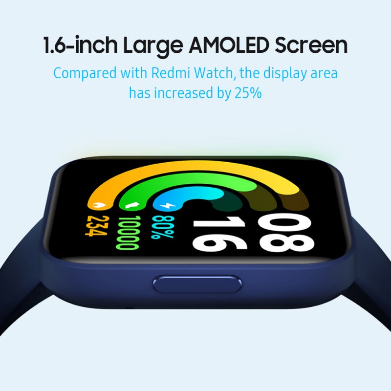 مُتتبع اللياقة البدنية بشاشة AMOLED زرقاء مقاس 1.6 بوصة - ساعة ذكية لمراقبة معدل القلب والأكسجين في الدم لمحبي الصحة واللياقة البدنية - Image 3