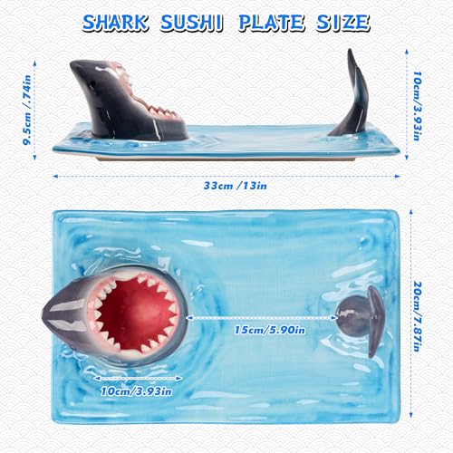 FUNGYAND Shark Sushi Plate – Hand-Painted Ceramic, Lead-Free & Food-Safe, 3-in-1 Multi-Functional Design, Includes 40 Shark Sticks, Microwave/Oven/Freezer/Dishwasher Safe – Ideal for Sushi Lovers - Image 2