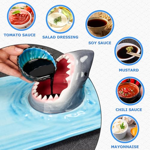 FUNGYAND Shark Sushi Plate – Hand-Painted Ceramic, Lead-Free & Food-Safe, 3-in-1 Multi-Functional Design, Includes 40 Shark Sticks, Microwave/Oven/Freezer/Dishwasher Safe – Ideal for Sushi Lovers - Image 3