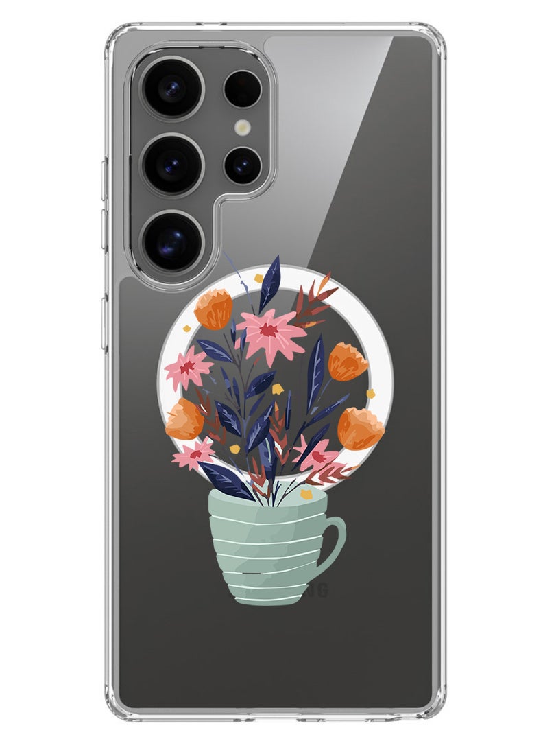 Theodor Magnetic Case for Samsung Galaxy S25 Ultra 6.9-inch Compatible with MagSafe Wireless Charging, Shockproof Phone Bumper Cover Cup of Flower - Image 1