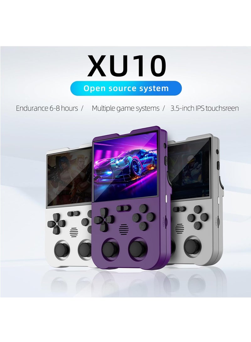 وحدات تحكم الألعاب المحمولة XU10 Retro، شاشة IPS 3.5 بوصة، بطاقة TF 64 جيجا محملة مسبقًا 8000 لعبة، تدعم أكثر من 20 نوعًا من تنسيقات الألعاب، مع عمر بطارية 3000 مللي أمبير في الساعة 6-8 ساعات (بنفسجي)