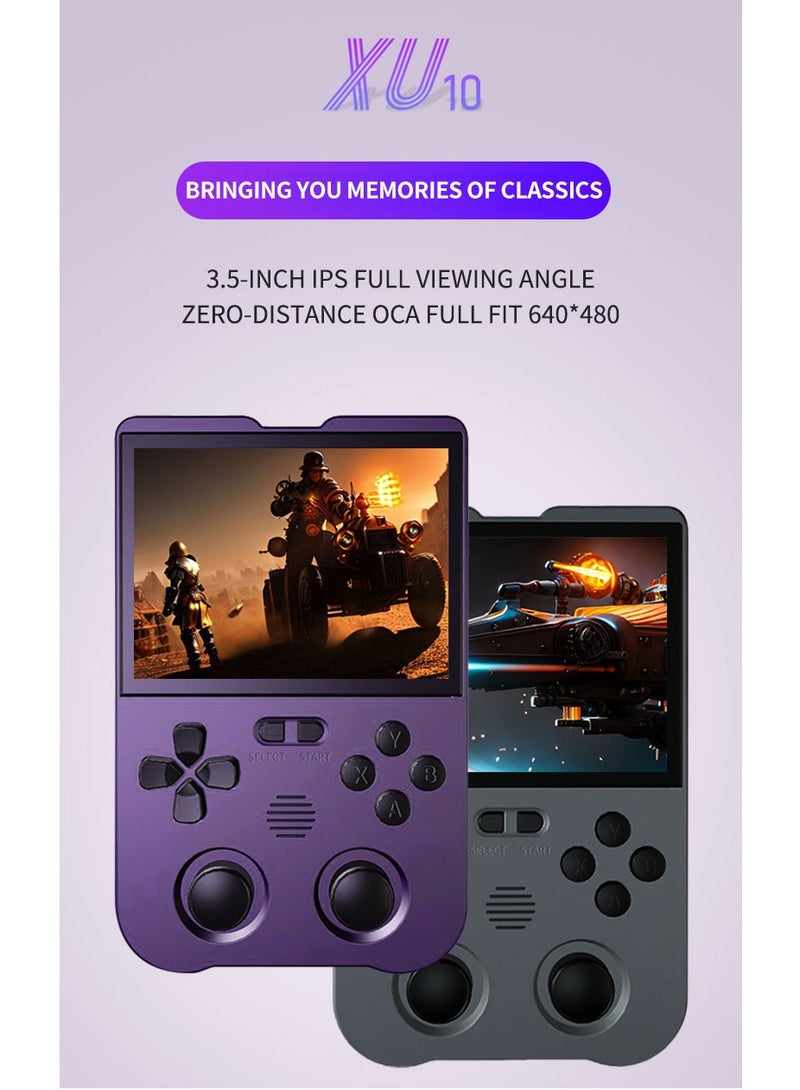 وحدات تحكم الألعاب المحمولة XU10 Retro، شاشة IPS 3.5 بوصة، بطاقة TF 64 جيجا محملة مسبقًا 8000 لعبة، تدعم أكثر من 20 نوعًا من تنسيقات الألعاب، مع عمر بطارية 3000 مللي أمبير في الساعة 6-8 ساعات (بنفسجي)