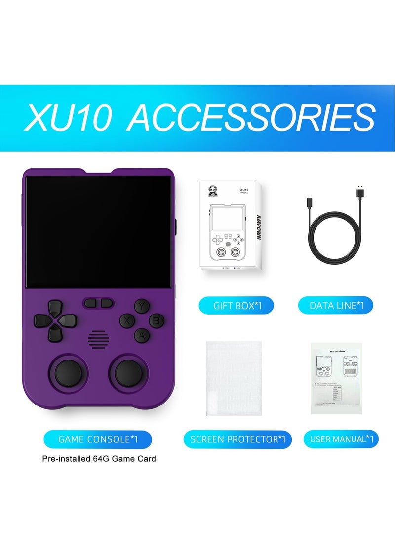 وحدات تحكم الألعاب المحمولة XU10 Retro، شاشة IPS 3.5 بوصة، بطاقة TF 64 جيجا محملة مسبقًا 8000 لعبة، تدعم أكثر من 20 نوعًا من تنسيقات الألعاب، مع عمر بطارية 3000 مللي أمبير في الساعة 6-8 ساعات (بنفسجي)