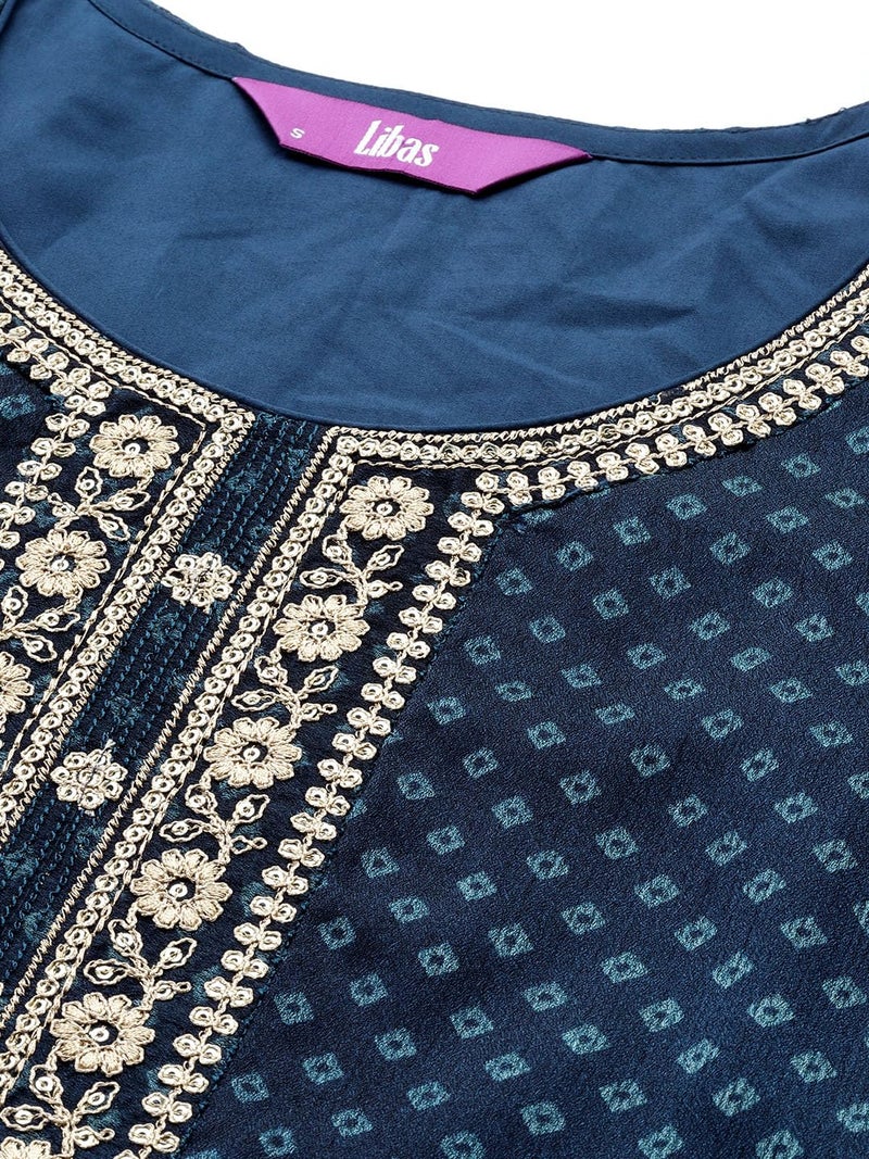 Libas Womens Printed Chiffon Straight Kurta With Trousers and Dupatta - Image 4