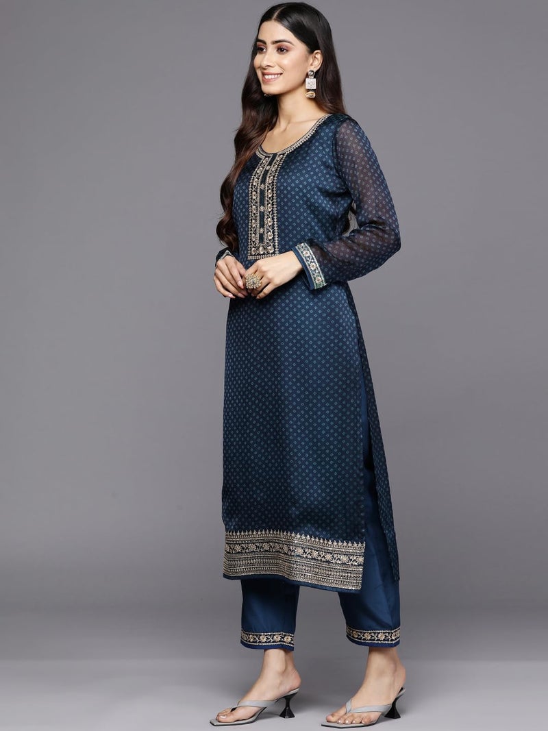 Libas Womens Printed Chiffon Straight Kurta With Trousers and Dupatta - Image 2