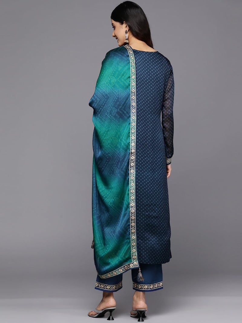 Libas Womens Printed Chiffon Straight Kurta With Trousers and Dupatta - Image 3