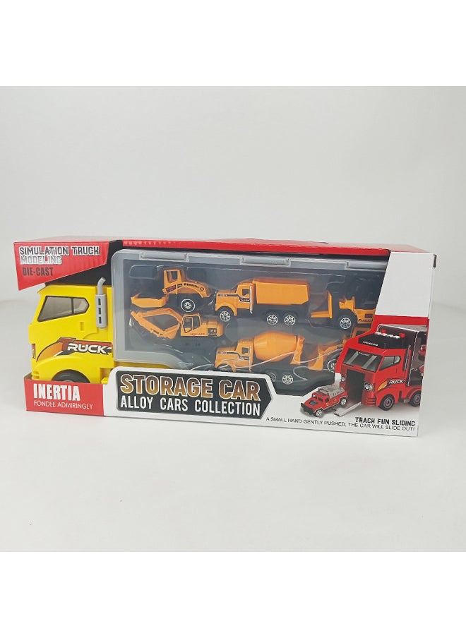 Generic Alloy Tractor Portable Large Truck Car Model Toys Southeast Asian Supply English Version-Color:Yellow Bus + Engineering Homework Model [620g]  - Image 1