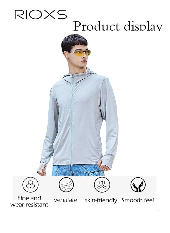 RIOXS Men's UPF 50+ Sun Protection Clothing, Outdoor Lightweight Full Zip Hoodie Jacket, Comfy Breathable Long Sleeve Coat with Thumbholes, Suitable for Daily Wear, Sports Training, Running, Hiking, Fishing, Climbing or Other Outdoor Activities  - Image 5