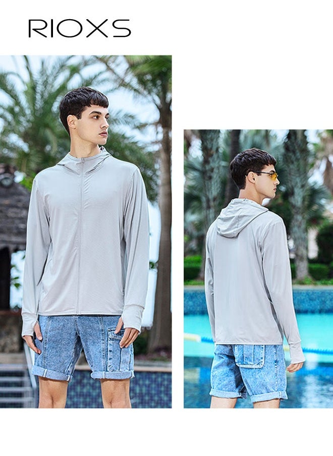 RIOXS Men's UPF 50+ Sun Protection Clothing, Outdoor Lightweight Full Zip Hoodie Jacket, Comfy Breathable Long Sleeve Coat with Thumbholes, Suitable for Daily Wear, Sports Training, Running, Hiking, Fishing, Climbing or Other Outdoor Activities  - Image 4