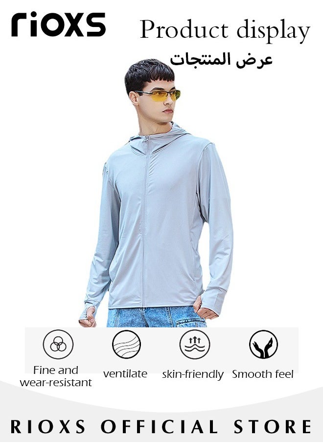 RIOXS Men's UPF 50+ Sun Protection Clothing, Outdoor Lightweight Full Zip Hoodie Jacket, Comfy Breathable Long Sleeve Coat with Thumbholes, Suitable for Daily Wear, Sports Training, Running, Hiking, Fishing, Climbing or Other Outdoor Activities  - Image 3