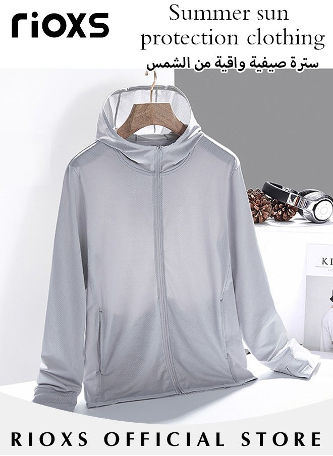 RIOXS Men's UPF 50+ Sun Protection Clothing, Outdoor Lightweight Full Zip Hoodie Jacket, Comfy Breathable Long Sleeve Coat with Thumbholes, Suitable for Daily Wear, Sports Training, Running, Hiking, Fishing, Climbing or Other Outdoor Activities  - Image 5