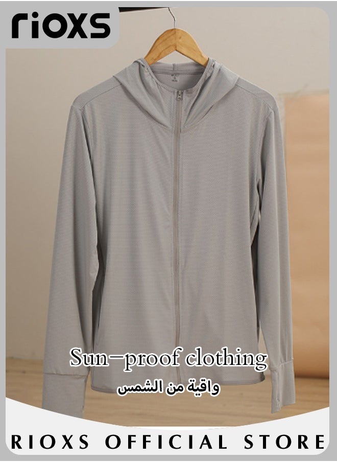 RIOXS Men's UPF 50+ Sun Protection Clothing, Outdoor Lightweight Full Zip Hoodie Jacket, Comfy Breathable Long Sleeve Coat with Thumbholes, Suitable for Daily Wear, Sports Training, Running, Hiking, Fishing, Climbing or Other Outdoor Activities  - Image 2