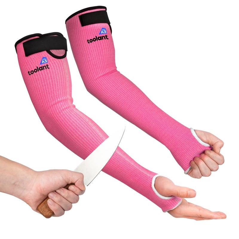 OriStout Cut Resistant Gardening Sleeves with Tumb Hole, Protective Arm Sleeves for Yard Work, Kitchen, Arm Guards for Biting, Pet Grooming, Gardening Gifts for Women, Pink, 1 Pair - Image 1