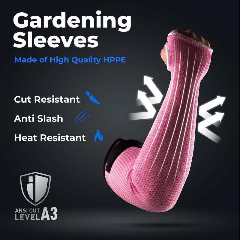OriStout Cut Resistant Gardening Sleeves with Tumb Hole, Protective Arm Sleeves for Yard Work, Kitchen, Arm Guards for Biting, Pet Grooming, Gardening Gifts for Women, Pink, 1 Pair - Image 2