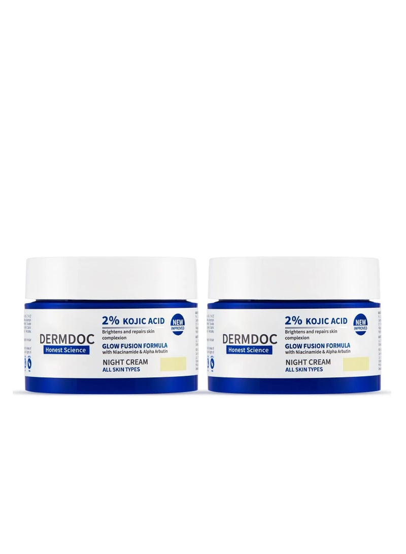 DERMDOC Combo Kit of 2% Kojic Acid Glow Fusion Formula Night Cream (50 gm) | Pack of 2 | Skin Brightening Face Cream I Night Cream I Kojic Acid Brightening Cream I Glowing Skin | With Niacinamide & Alpha Arbutin for Skin Brightening - Image 1