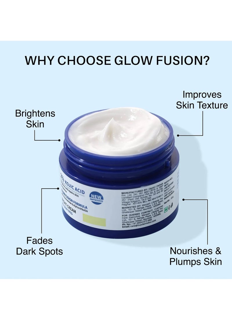 DERMDOC Combo Kit of 2% Kojic Acid Glow Fusion Formula Night Cream (50 gm) | Pack of 2 | Skin Brightening Face Cream I Night Cream I Kojic Acid Brightening Cream I Glowing Skin | With Niacinamide & Alpha Arbutin for Skin Brightening - Image 3