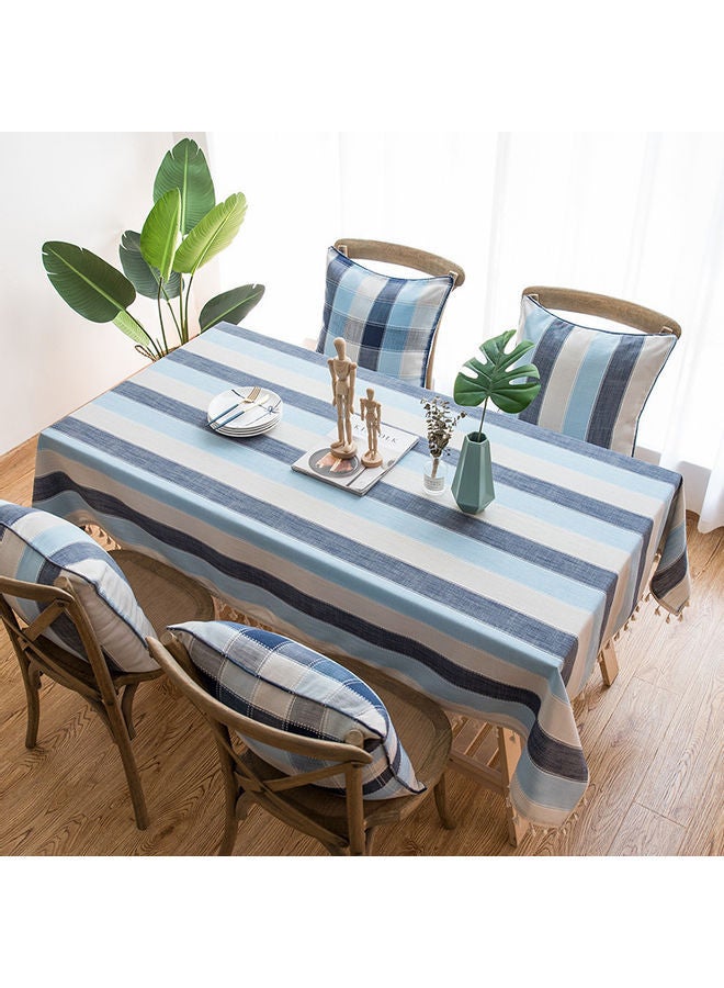 NIBEMINENT Lace Tassel Detail Table Cloth White/Blue 100x160cm