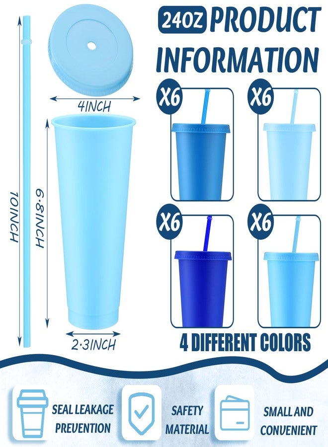 Skylety 24 Pcs Winter Plastic Cups with Lids and Straws 24 oz Dusty Blue Reusable Tumbler Large Travel Mug Cup Coffee Beverage Drinks Party Supplies for Wedding Bridal Baby Shower Birthday - Image 2