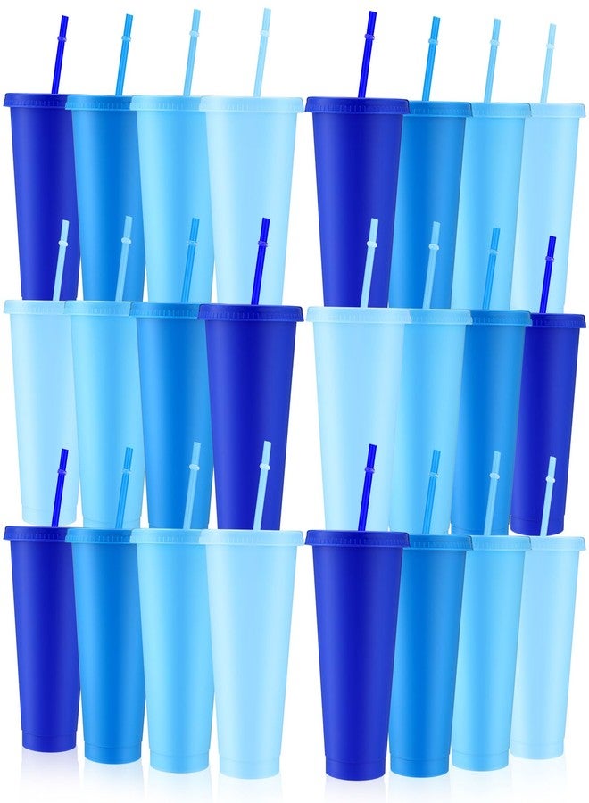 Skylety 24 Pcs Winter Plastic Cups with Lids and Straws 24 oz Dusty Blue Reusable Tumbler Large Travel Mug Cup Coffee Beverage Drinks Party Supplies for Wedding Bridal Baby Shower Birthday - Image 1