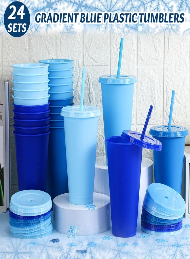 Skylety 24 Pcs Winter Plastic Cups with Lids and Straws 24 oz Dusty Blue Reusable Tumbler Large Travel Mug Cup Coffee Beverage Drinks Party Supplies for Wedding Bridal Baby Shower Birthday - Image 4