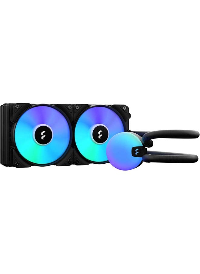 Fractal Design Lumen S24 V2 RGB 240mm Liquid CPU Cooler, 2x Aspect 12 RGB PWM Fans, 400mm Tube, 90° Intervals, Pre-Applied Thermal Paste, 6 ARGB LEDs, Support LGA 1700/AM5, Black | FD-W-L1-S2412